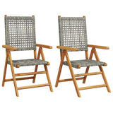 Vidaxl opklapbare stoelen, 2 stuks, grijs, massief acaciahout en polyrotan.