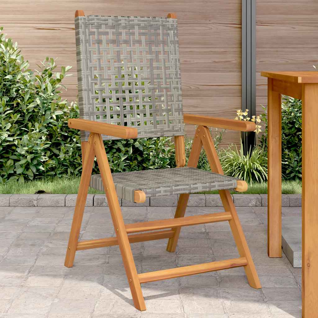 Vidaxl opklapbare stoelen, 2 stuks, grijs, massief acaciahout en polyrotan.