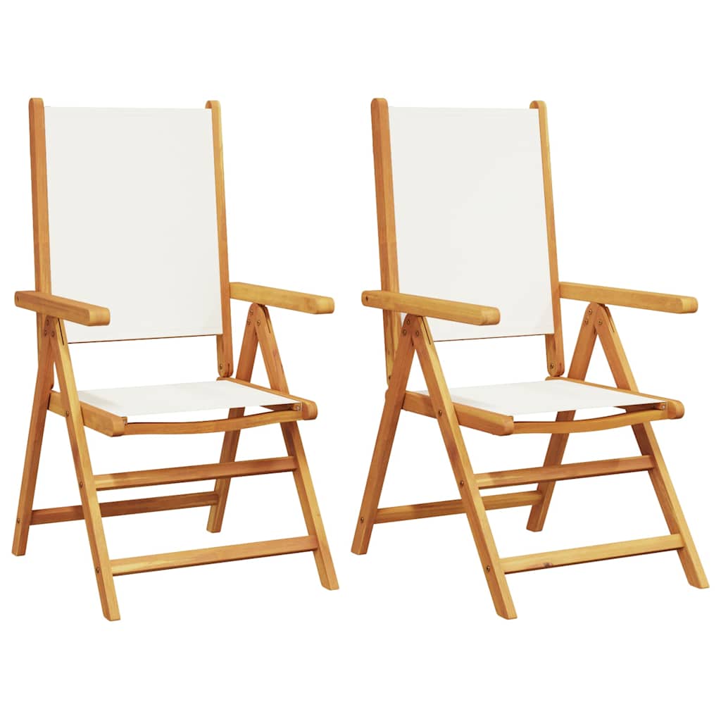 Vidaxl opklapbare stoelen, 2 stuks, crèmewit, massief acaciahout en stof.