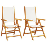Vidaxl opklapbare stoelen, 2 stuks, crèmewit, massief acaciahout en stof.