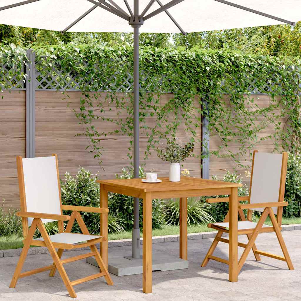 Vidaxl opklapbare stoelen, 2 stuks, crèmewit, massief acaciahout en stof.