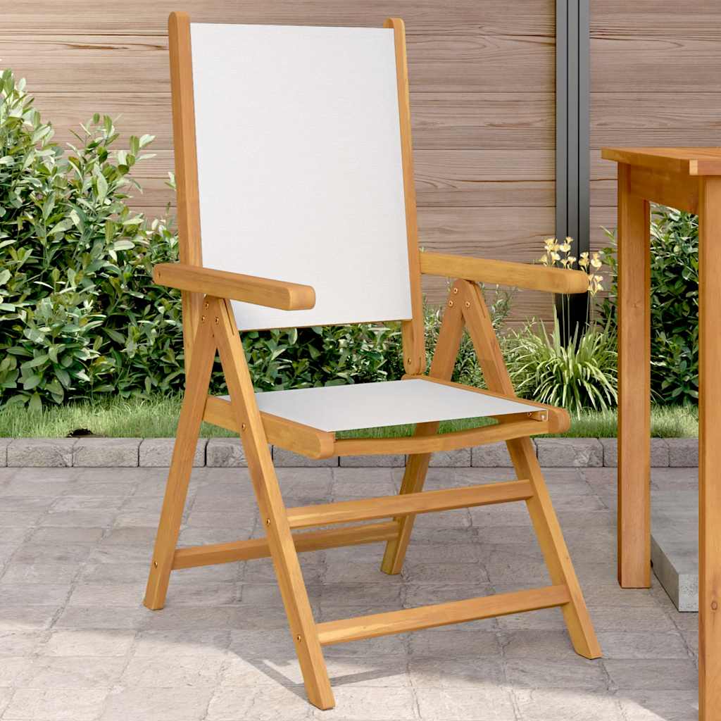 Vidaxl opklapbare stoelen, 2 stuks, crèmewit, massief acaciahout en stof.