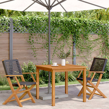 Vidaxl opklapbare stoelen, 2 stuks, zwart, massief acaciahout en polyrotan.