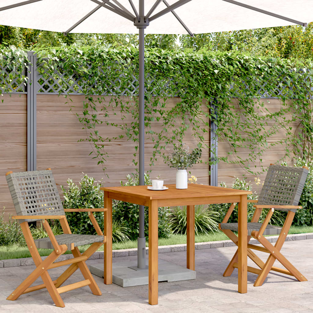 Vidaxl opklapbare stoelen, 2 stuks, grijs, massief acaciahout en polyrotan.