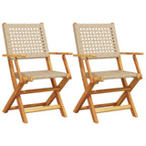 Vidaxl opklapbare stoelen, 2 stuks, beige, massief acaciahout en polyrotan.