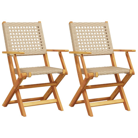 Vidaxl opklapbare stoelen, 2 stuks, beige, massief acaciahout en polyrotan.
