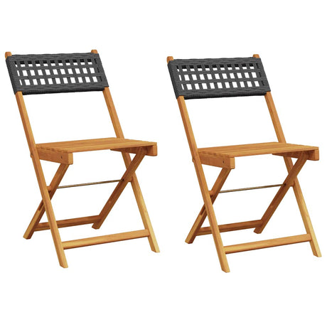 Vidaxl opklapbare stoelen, 2 stuks, zwart, massief acaciahout en polyrotan.