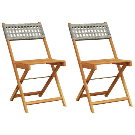 Vidaxl opklapbare stoelen, 2 stuks, grijs, massief acaciahout en polyrotan.