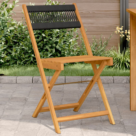 Vidaxl opklapbare stoelen, 2 stuks, zwart, massief acaciahout en touw.