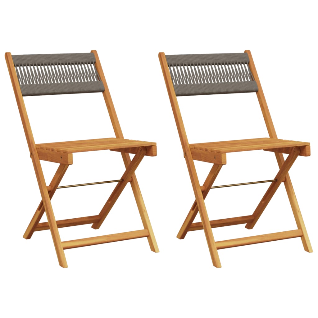 Vidaxl opklapbare stoelen, 2 stuks, grijs, massief acaciahout en touw