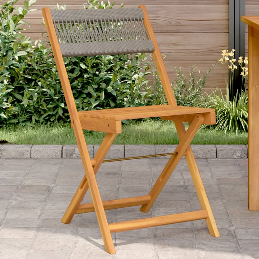 Vidaxl opklapbare stoelen, 2 stuks, grijs, massief acaciahout en touw