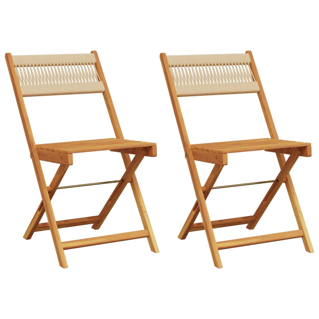 Vidaxl opklapbare stoelen, 2 stuks, beige, massief acaciahout en touw