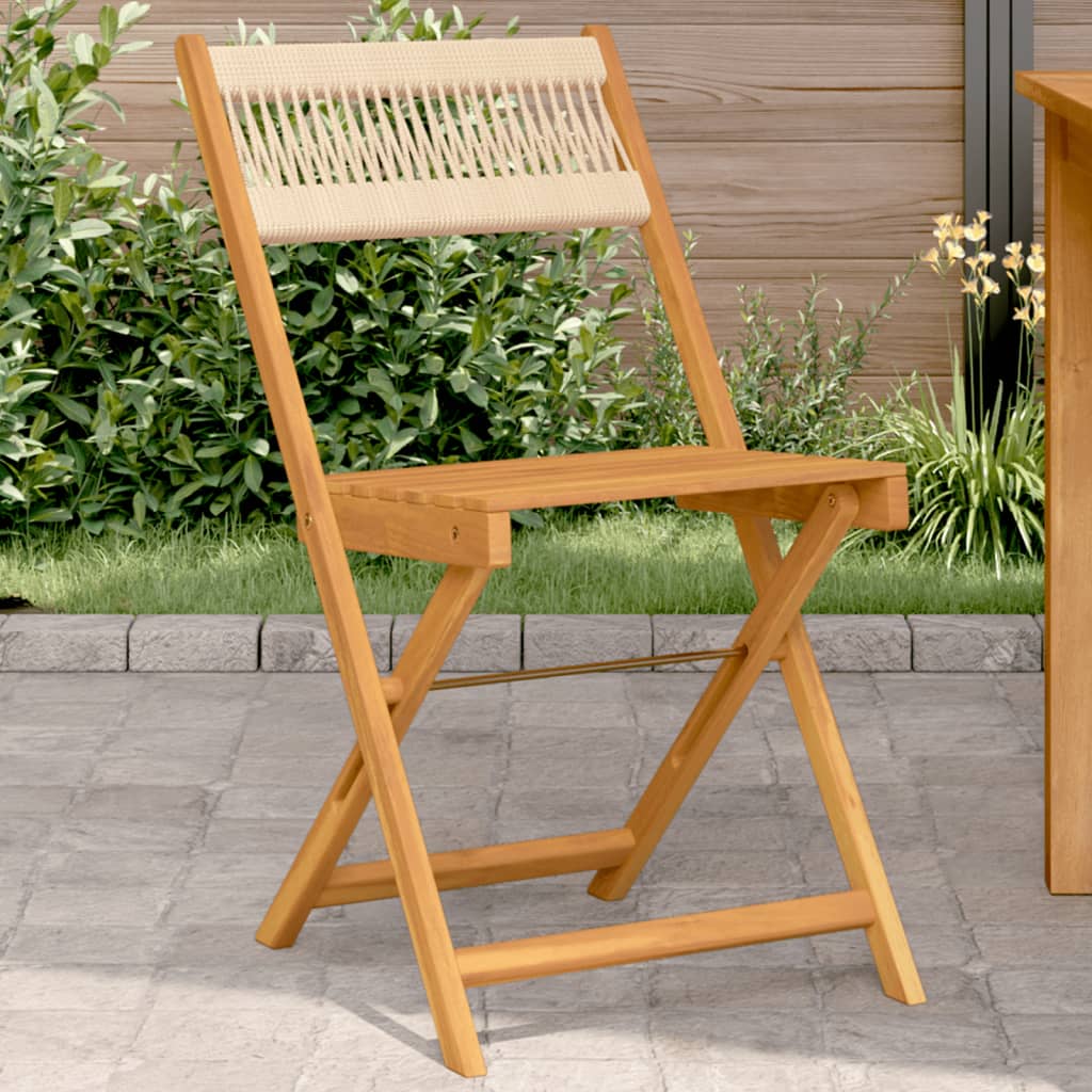 Vidaxl opklapbare stoelen, 2 stuks, beige, massief acaciahout en touw