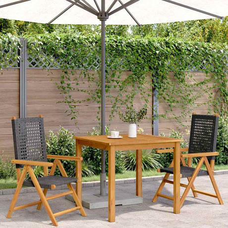 Vidaxl opklapbare stoelen, 2 stuks, zwart, massief acaciahout en polyrotan.