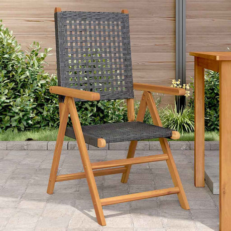 Vidaxl opklapbare stoelen, 2 stuks, zwart, massief acaciahout en polyrotan.