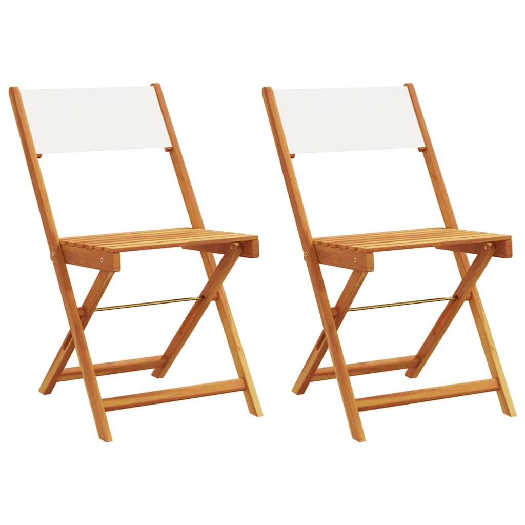 Vidaxl opklapbare stoelen, 2 stuks, crèmewit, massief acaciahout en stof.