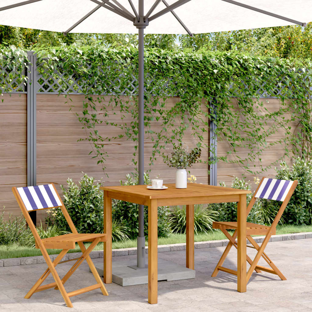 Vidaxl inklapbare stoelen 2 st massief acaciahout en stof blauw en wit