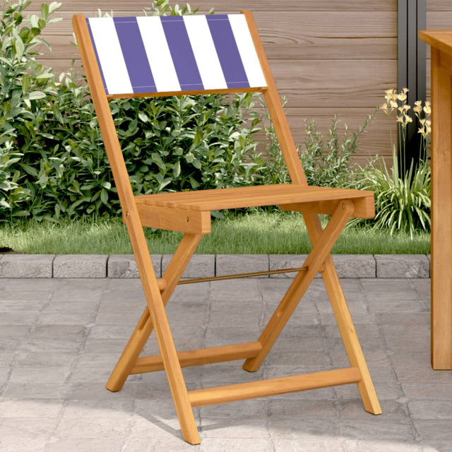 Vidaxl inklapbare stoelen 2 st massief acaciahout en stof blauw en wit
