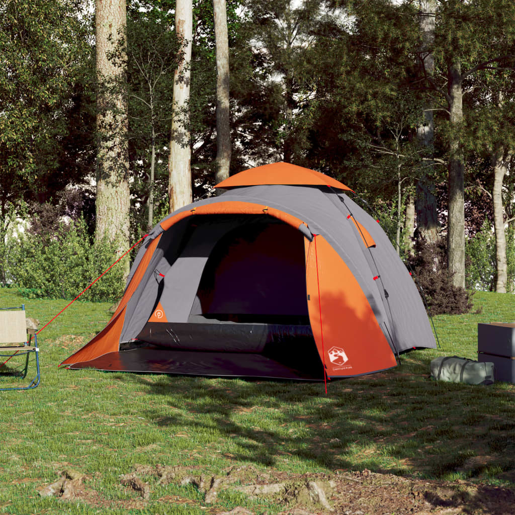 Vidaxl Dome Tenda 3 persone Rilascio veloce grigio e arancione