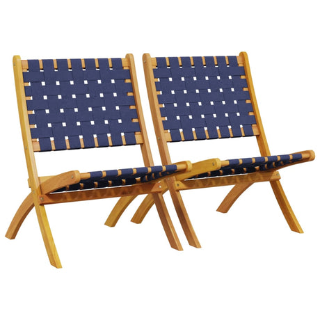 Vidaxl opklapbare stoelen, 2 stuks, donkerblauw, massief acaciahout en stof.