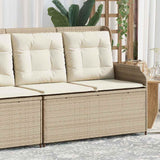Vidaxl tuinbankje verstelbaar met kussens poly rattan beige