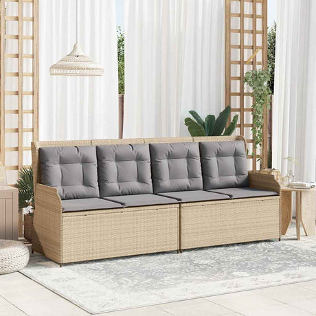 Vidaxl tuinbankje verstelbaar met kussens poly rattan beige