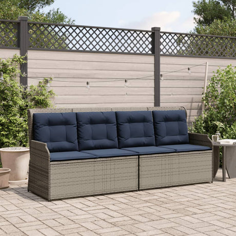 Vidaxl ligbank voor in de tuin met kussens grijs poly rattan