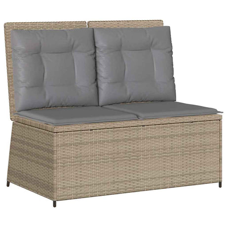 Vidaxl tuinbankje verstelbaar met kussens poly rattan beige