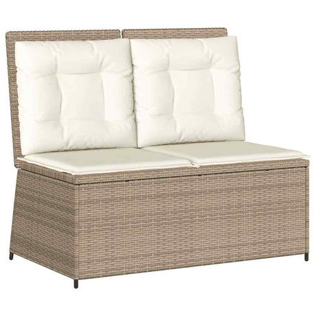 Vidaxl tuinbankje verstelbaar met kussens poly rattan beige