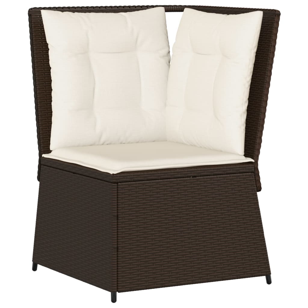 Vidaxl tuinhoekbank met kussens poly rattan bruin