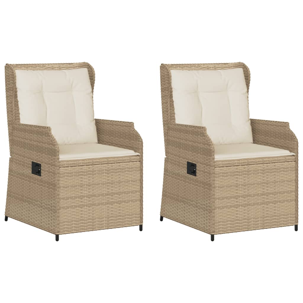 Vidaxl tuinstoelen 2 st verstelbaar met kussens poly rattan beige