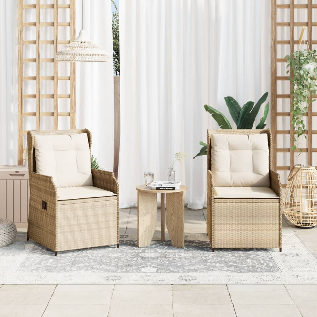Vidaxl tuinstoelen 2 st verstelbaar met kussens poly rattan beige