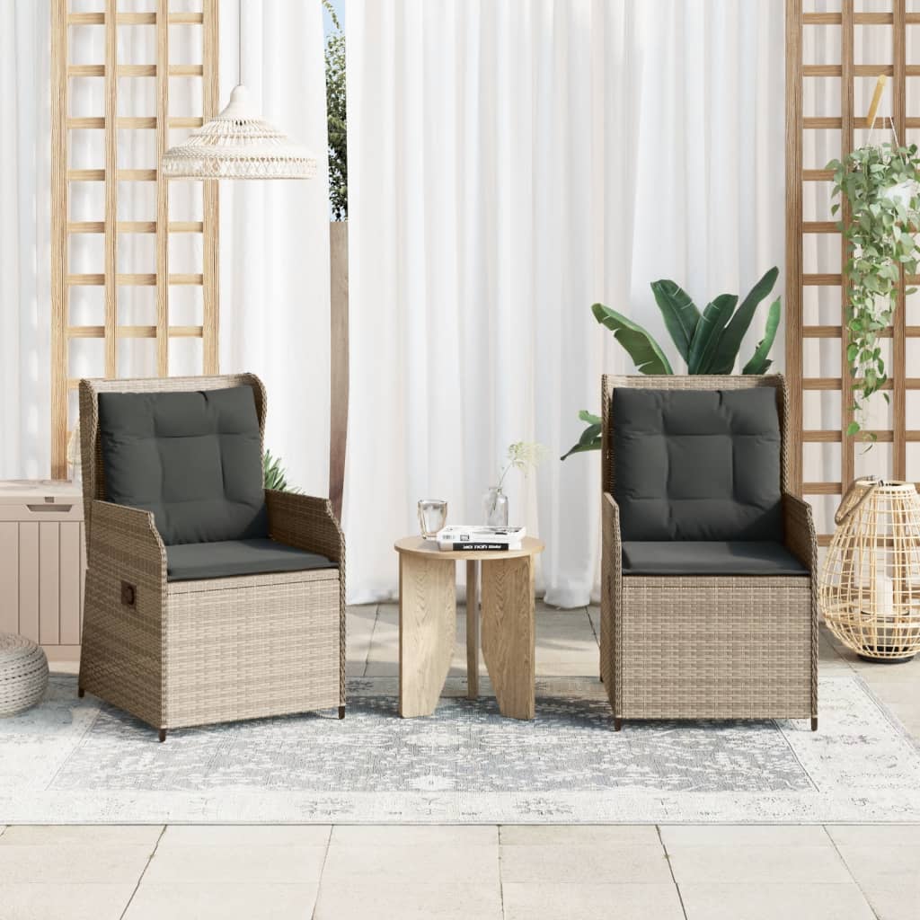 Vidaxl tuinstoelen 2 st verstelbaar met kussens poly rattan lichtgrijs