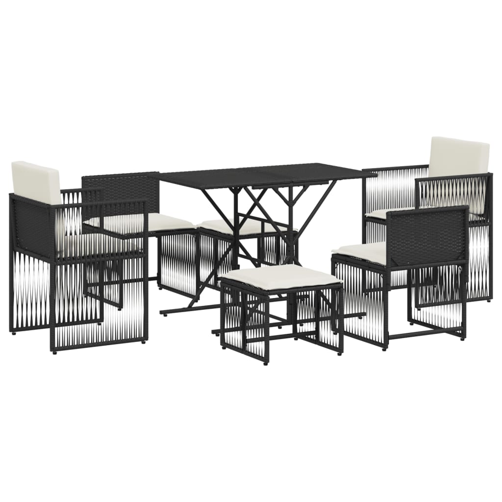 Vidaxl 7-delige tuinset met kussens poly rattan zwart