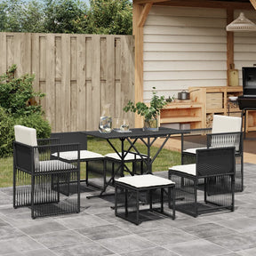 Vidaxl 7-delige tuinset met kussens poly rattan zwart