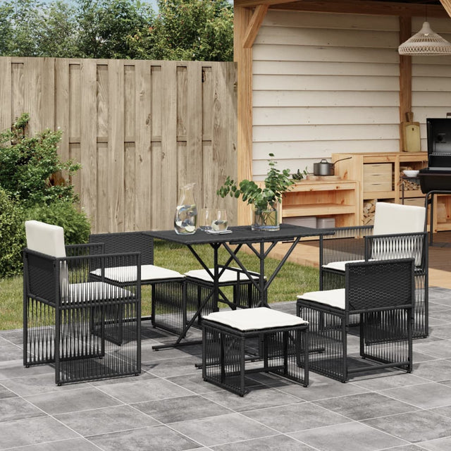 Vidaxl 7-delige tuinset met kussens poly rattan zwart