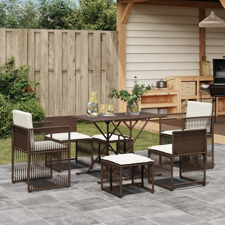 Vidaxl 7-delige tuinset met kussens poly rattan bruin