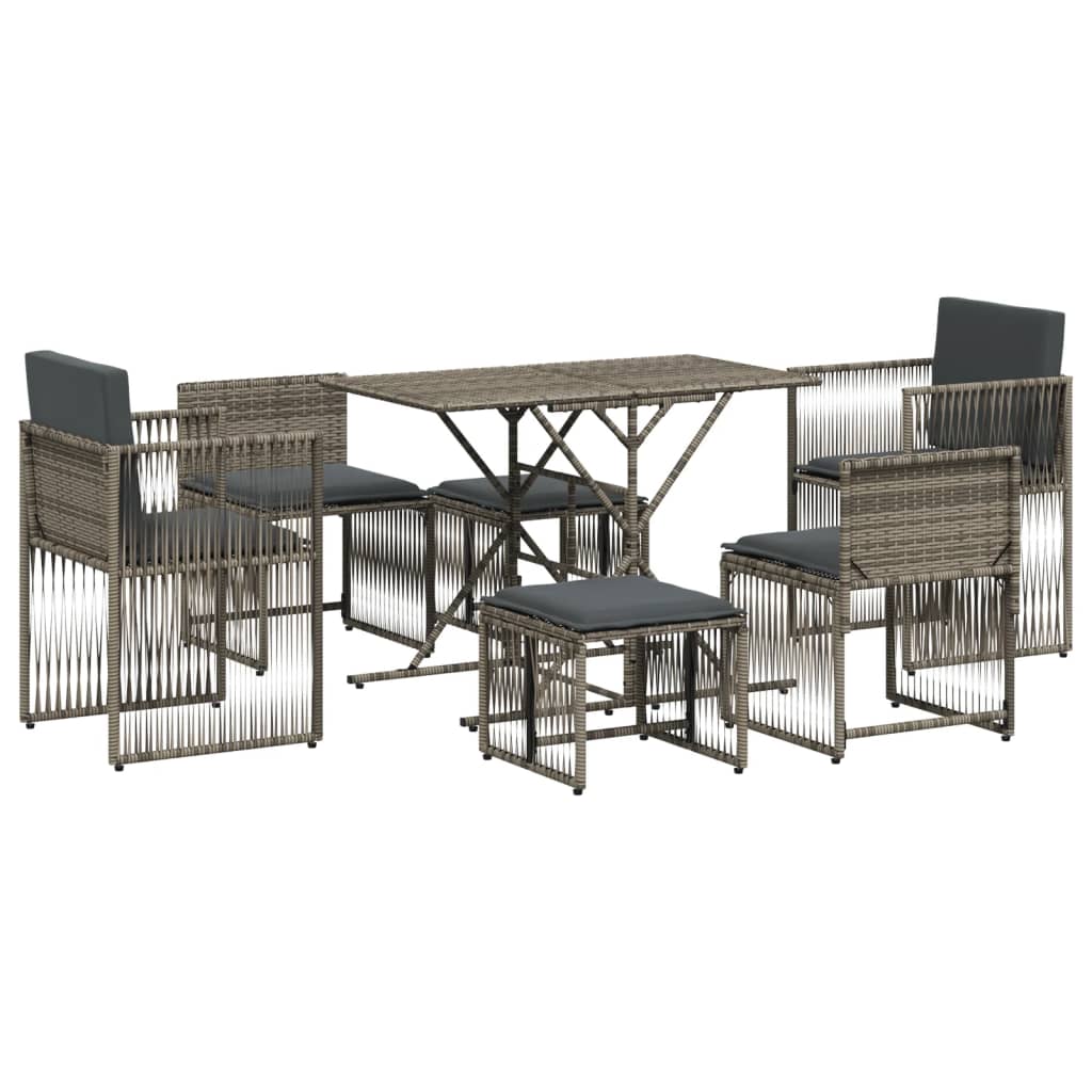 Vidaxl 7-delige tuinset met kussens poly rattan grijs