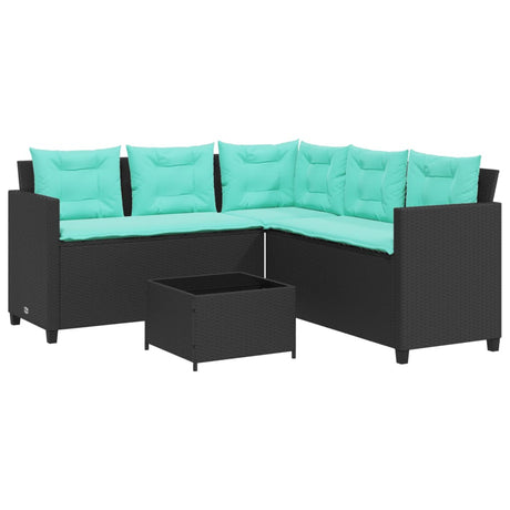 Vidaxl tuinbank met tafel en kussens l-vormig zwart poly rattan