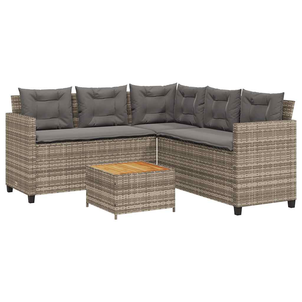 Vidaxl tuinbank met tafel en kussens l-vormig poly rattan grijs