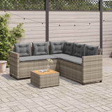 Vidaxl tuinbank met tafel en kussens l-vormig poly rattan grijs