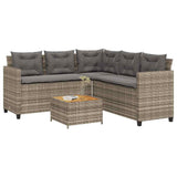 Vidaxl tuinbank met tafel en kussens l-vormig poly rattan grijs