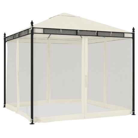 Vidaxl prieel met zijwanden van gaas 2,93x2,93 m staal crèmekleurig