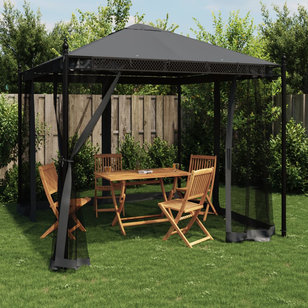 Arbor Vidaxl avec parois latérales de maillage 2,93x2,93m anthracite en acier -colore