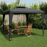 Vidaxl arbor with double roof 3.98x2.98 m steel anthracite -colored