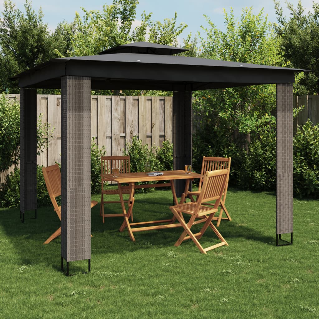 Vidaxl arbor with double roof 2.94x2.94 m steel anthracite -colored