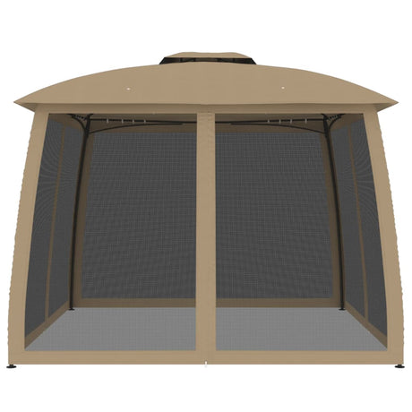 Vidaxl prieel zijwanden van gaas en dubbel dak 2,93x2,93 m staal taupe