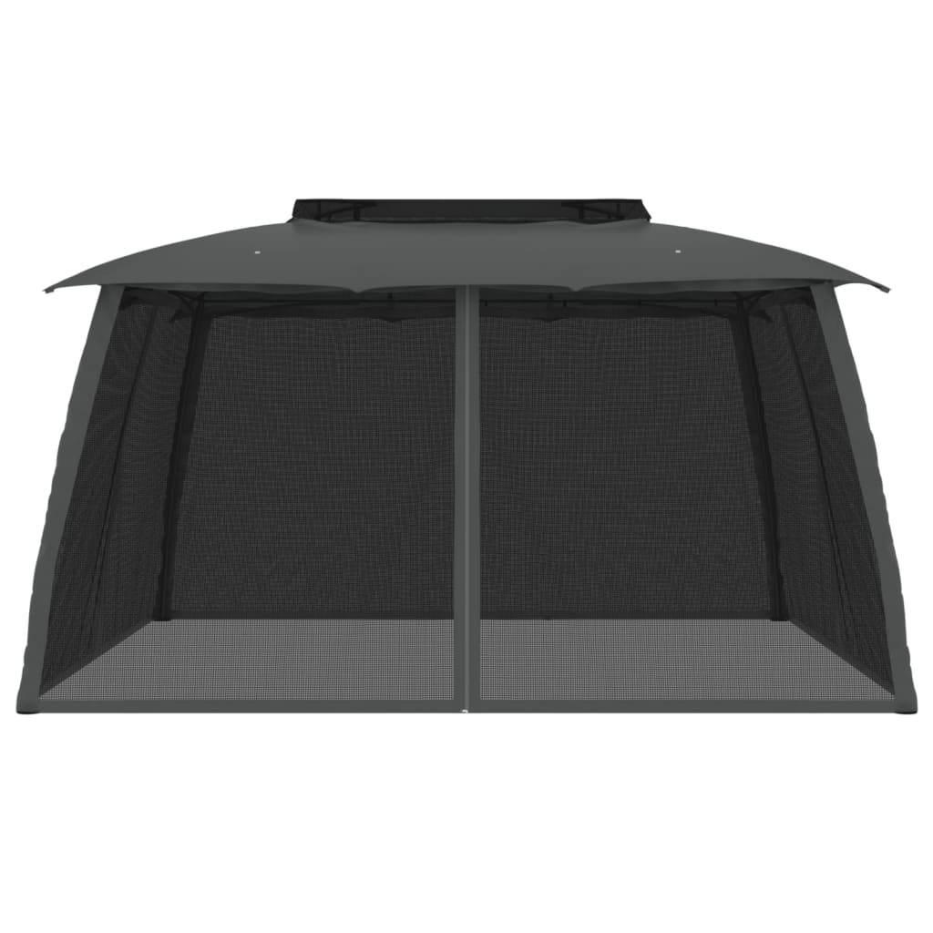 Vidaxl arbor with mesh walls and double roof 3.93x2.93 m steel anthracite