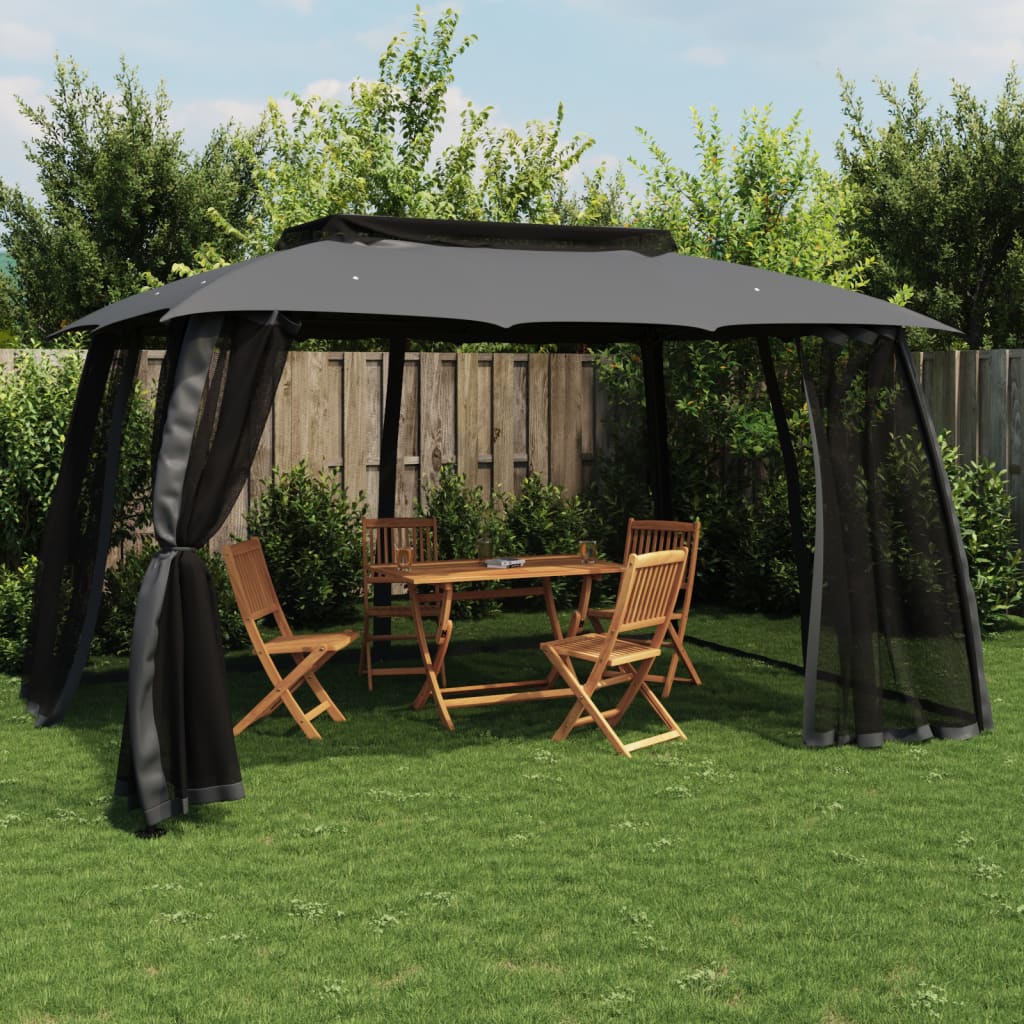 Vidaxl arbor with mesh walls and double roof 3.93x2.93 m steel anthracite