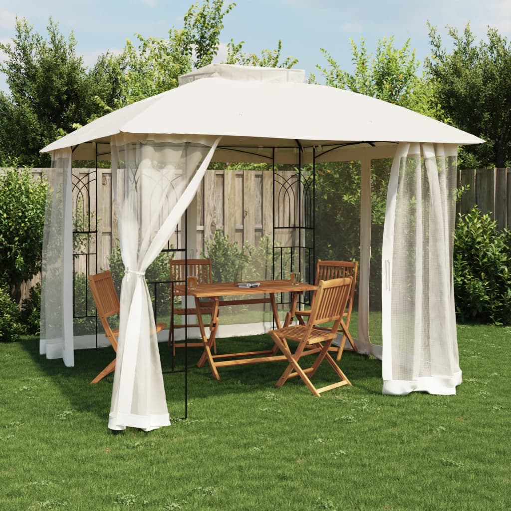 Vidaxl Arbor Side Malls of Mesh et Double Roof 2,94x2,94 M en acier Cream